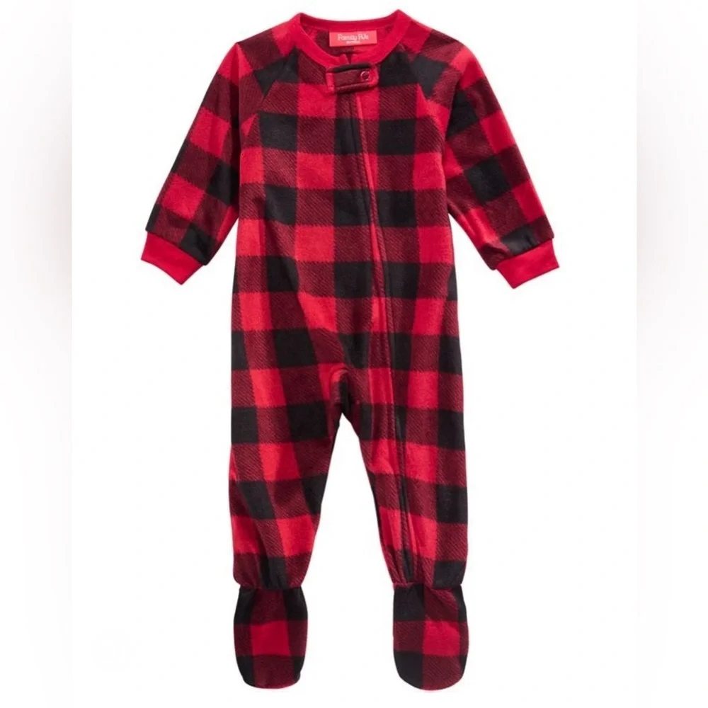 Family PJs Macy’s Baby Toddler Buffalo‎ Check Plaid Zip Front Christmas Holiday